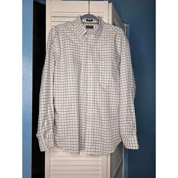 St. Johns Bay Iron-Free Medium Plaid Button-Down Shirt 100% Cotton White & Blue - Picture 8 of 16